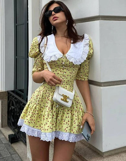 Lace Patchwork Doll Collar Mini Dress