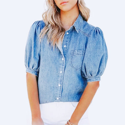 Princess Sleeve Denim Shirt Blouse