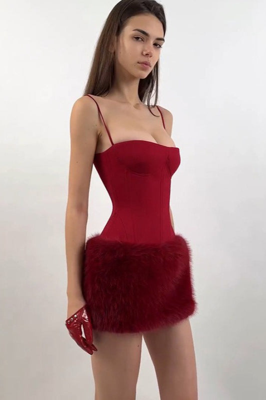 Faux Fur Strapless Party Dress