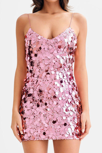 Sequin Spaghetti Strap Party Dress