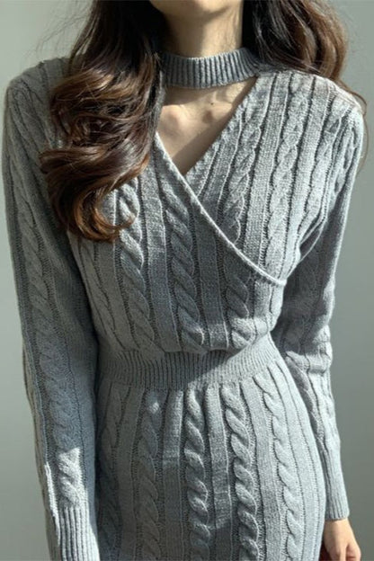 Ribbed Reversible Crewneck Split Hem Sweater Dress