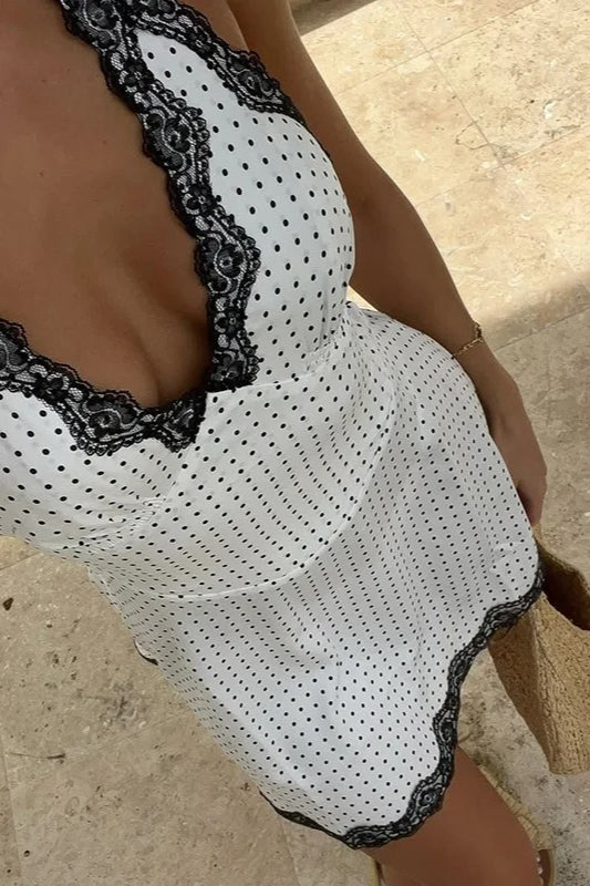 Polka Dot Halter A-Line Mini Dress