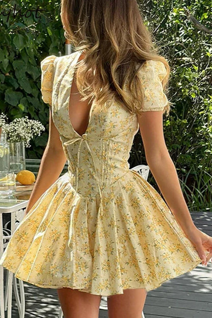 Ruffled V-Neck Floral Dress