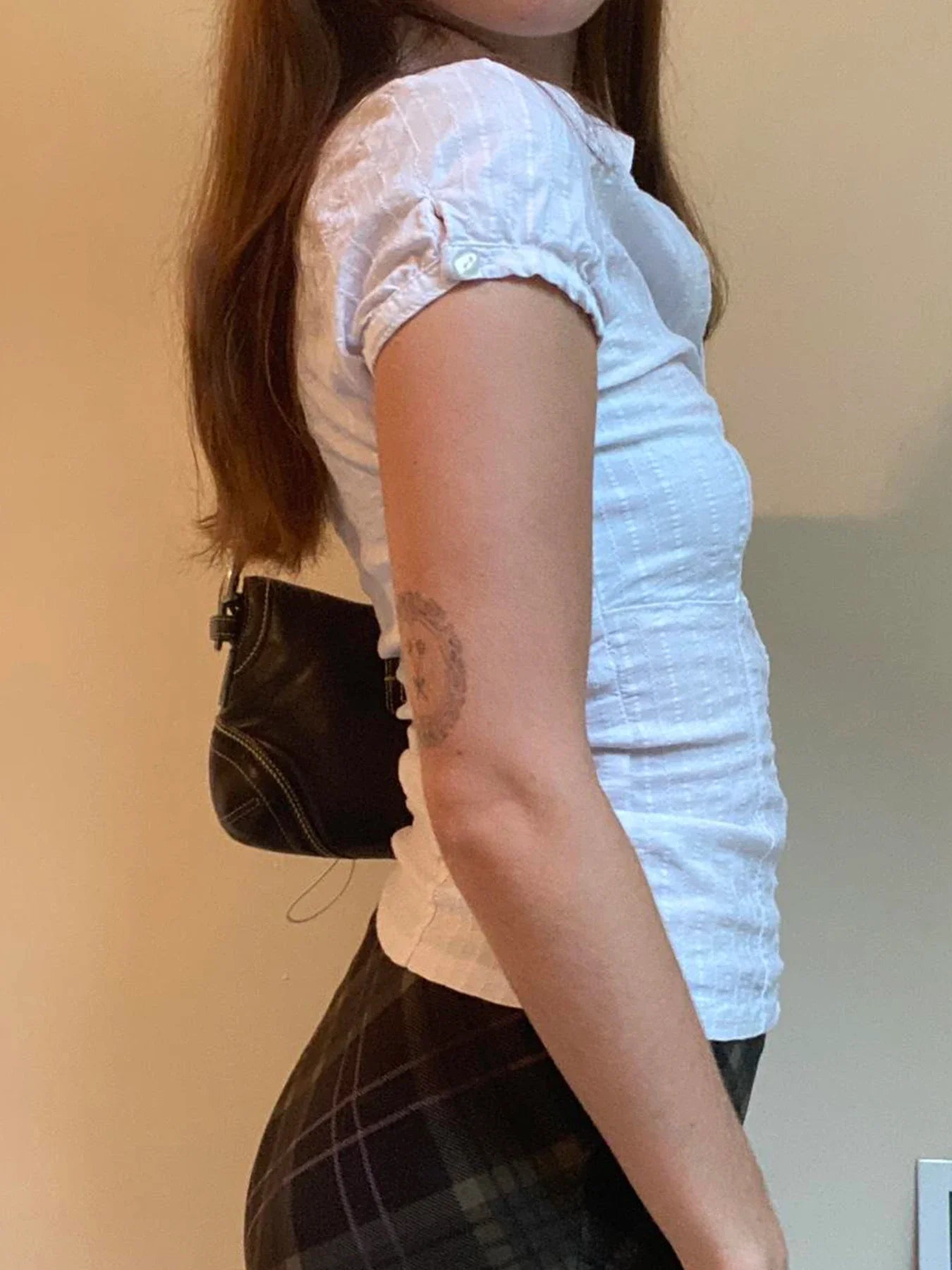 White Zipper Short Sleeve Slim Blouse