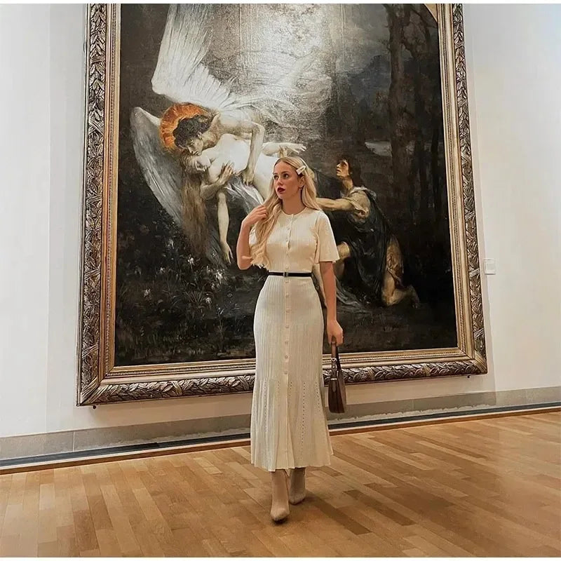 Knitted Patchwork High Waist Midi Dress