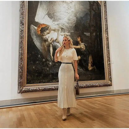 Knitted Patchwork High Waist Midi Dress