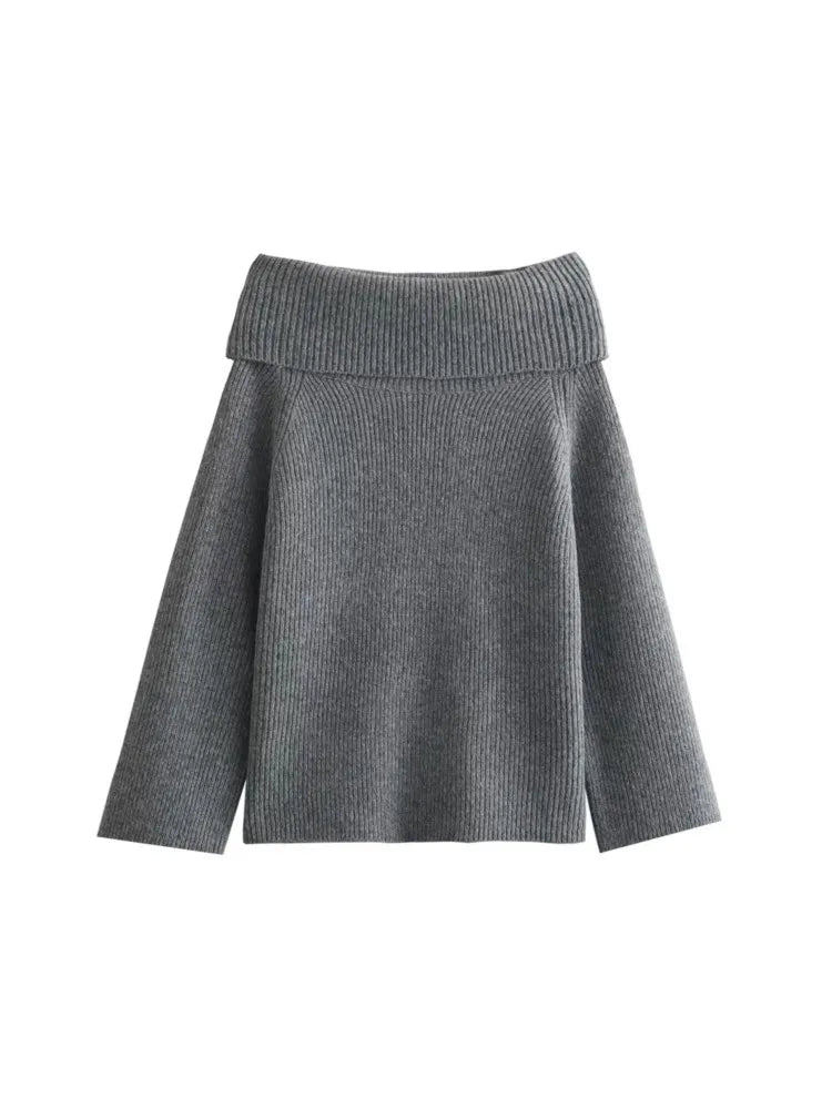 Thick Elegant Boat Neck Straight Shoulder Sweater