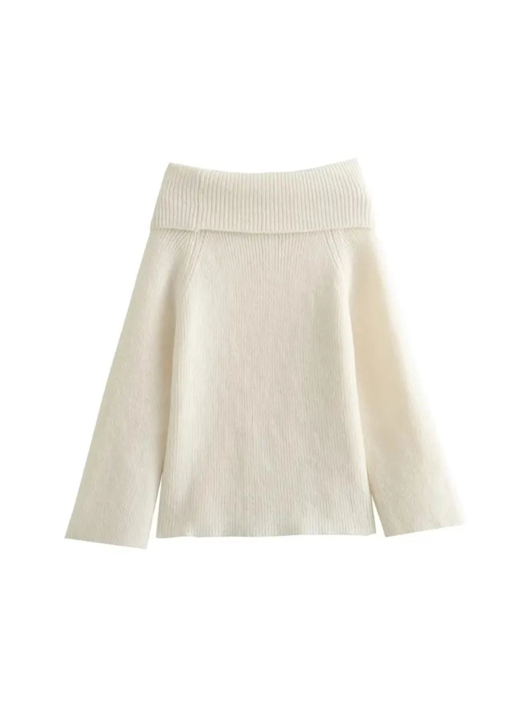 Thick Elegant Boat Neck Straight Shoulder Sweater