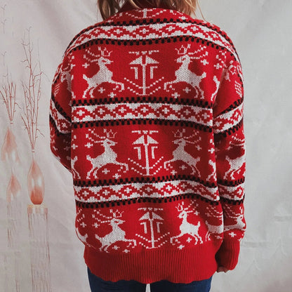 Reindeer Printed Christmas Sweat Women's Sweater