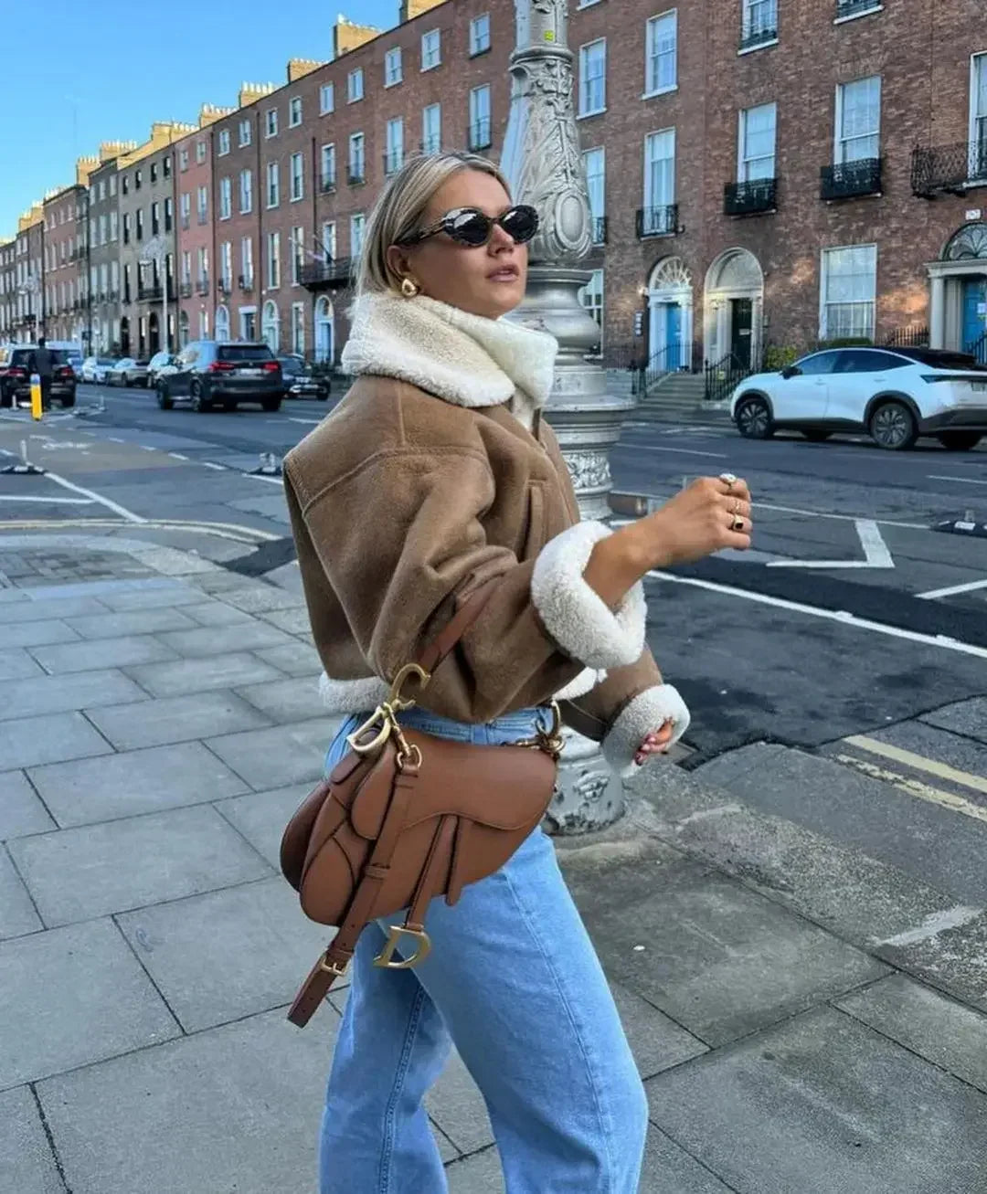 Autumn Winter Vintage Faux Cropped Thick Warm Lapel Fleece Long Coat