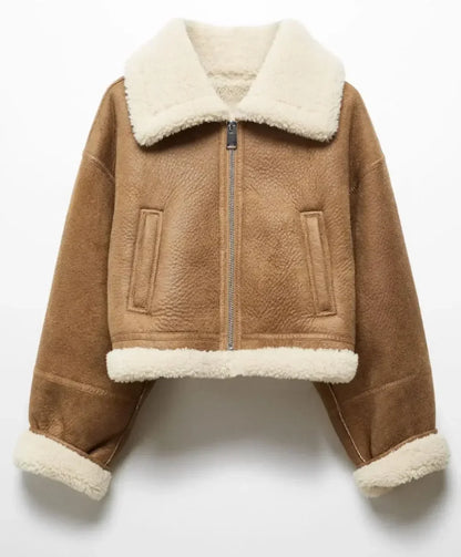 Autumn Winter Vintage Faux Cropped Thick Warm Lapel Fleece Long Coat