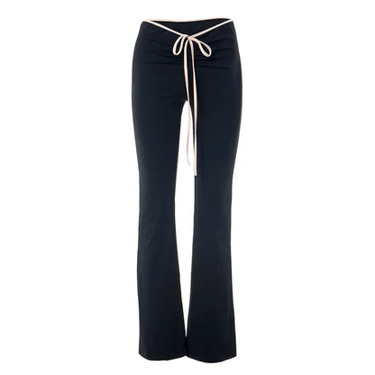 Black Flare Low Waist Slim Fit Solid Sexy Hot Sweat Winter Pants