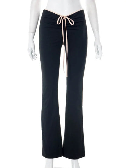 Black Flare Low Waist Slim Fit Solid Sexy Hot Sweat Winter Pants