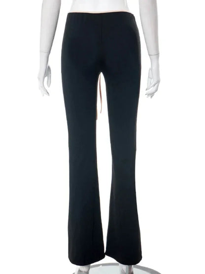 Black Flare Low Waist Slim Fit Solid Sexy Hot Sweat Winter Pants