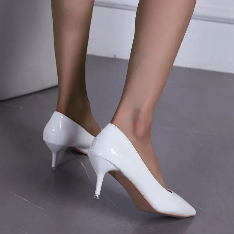 Black Patent Leather Office Sexy Pointed Toe Solid Simple Stiletto Low Heel Pumps