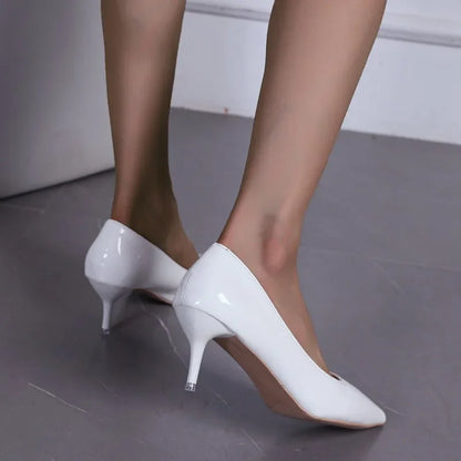 Black Patent Leather Office Sexy Pointed Toe Solid Simple Stiletto Low Heel Pumps
