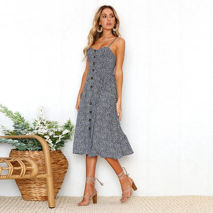 Floral V-Neck Tie Back Beach Midi Dress