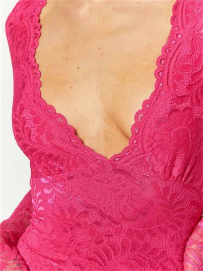 Sexy Pencil Lace Floral Deep V-Neck Mini Dresses