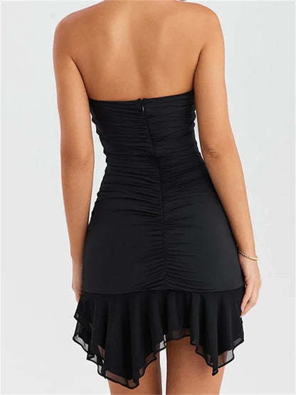 Sexy Ruffle Irregular Hem Strapless Tube Mini Dresses