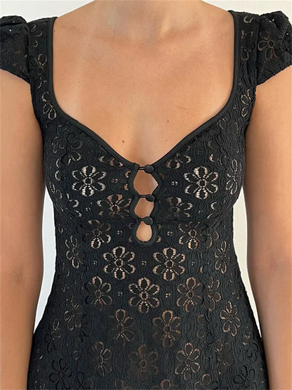 Lace Floral V-neck A-Line Mini Dresses