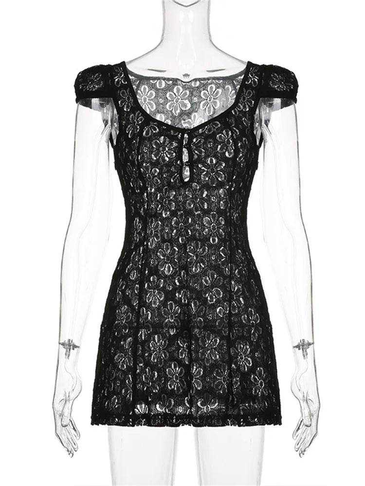 Lace Floral V-neck A-Line Mini Dresses