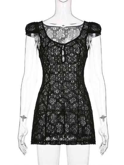 Lace Floral V-neck A-Line Mini Dresses