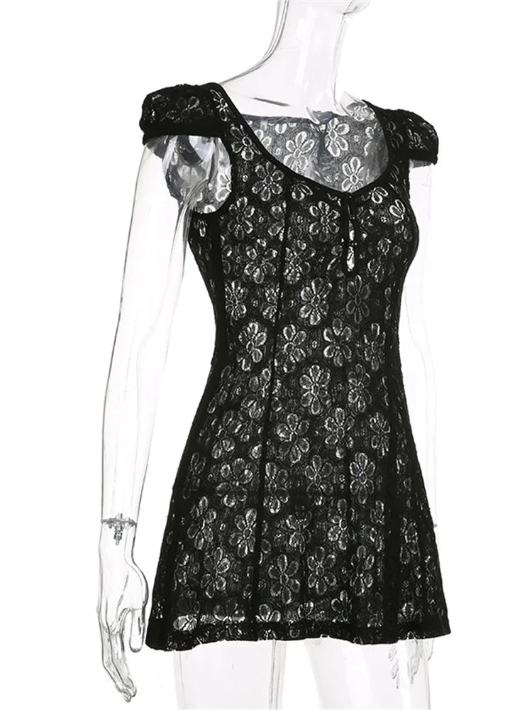 Lace Floral V-neck A-Line Mini Dresses