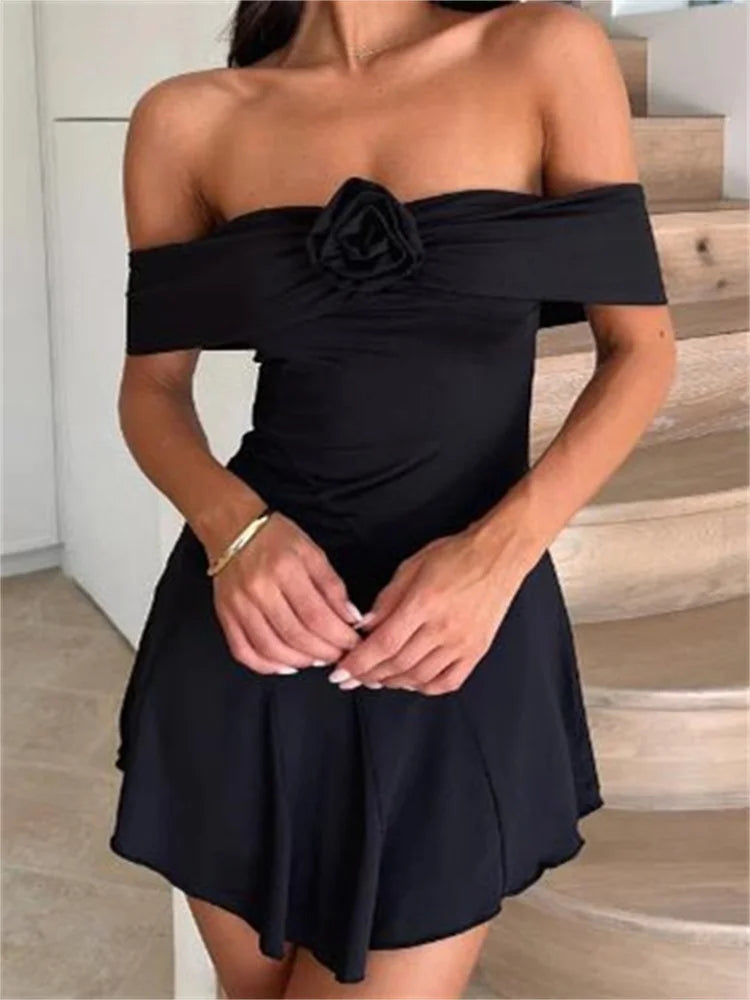 Summer Solid Color Short Sleeve Mini Dresses