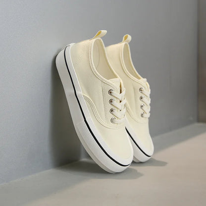 Canvas Lace Up Shallow Casual Shoes Round Toe SSolid Color Comfort Runner Outsole Sweet Novelit Shoes For Women Concise Fashion