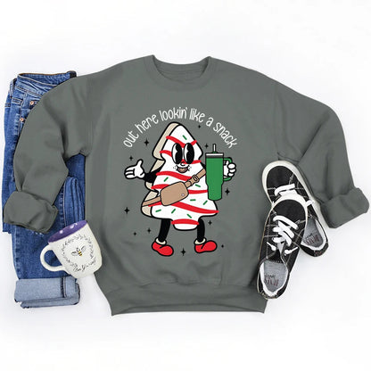 Snack Print Round Neck Christmas Hoodie - Casual Long Sleeve