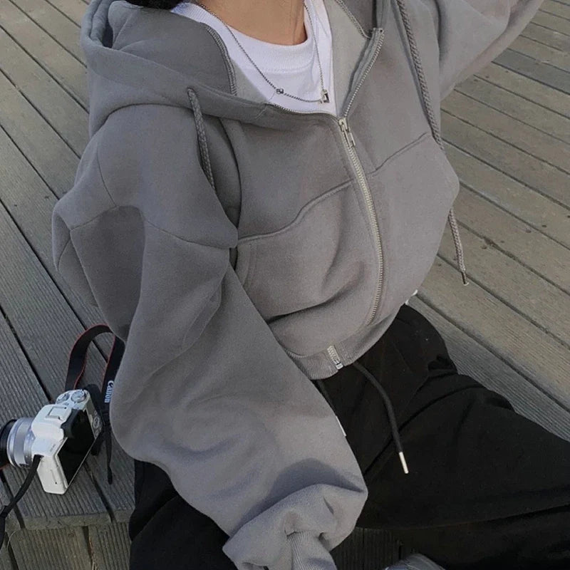 Retro Solid Oversize Zip Hoodie