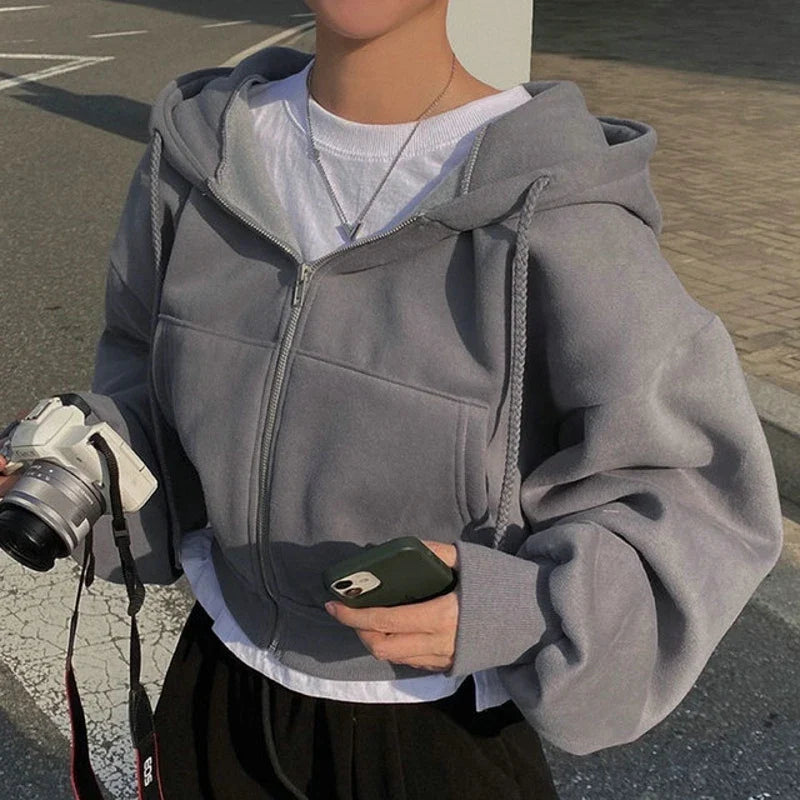 Retro Solid Oversize Zip Hoodie