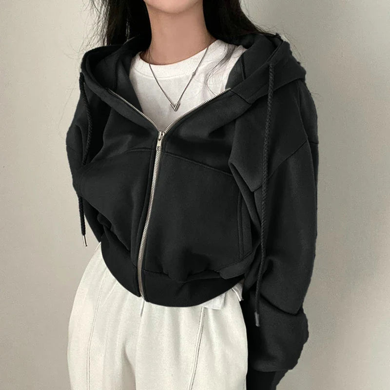 Retro Solid Oversize Zip Hoodie