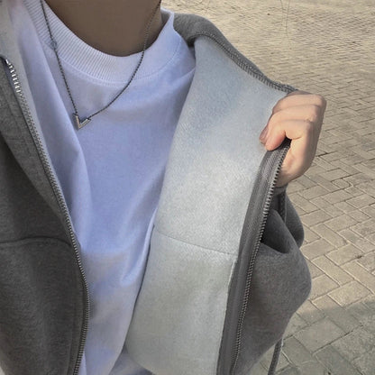 Retro Solid Oversize Zip Hoodie