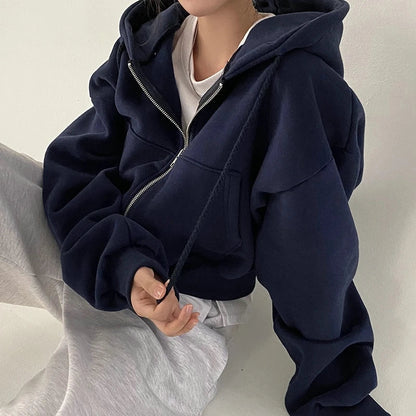 Retro Solid Oversize Zip Hoodie