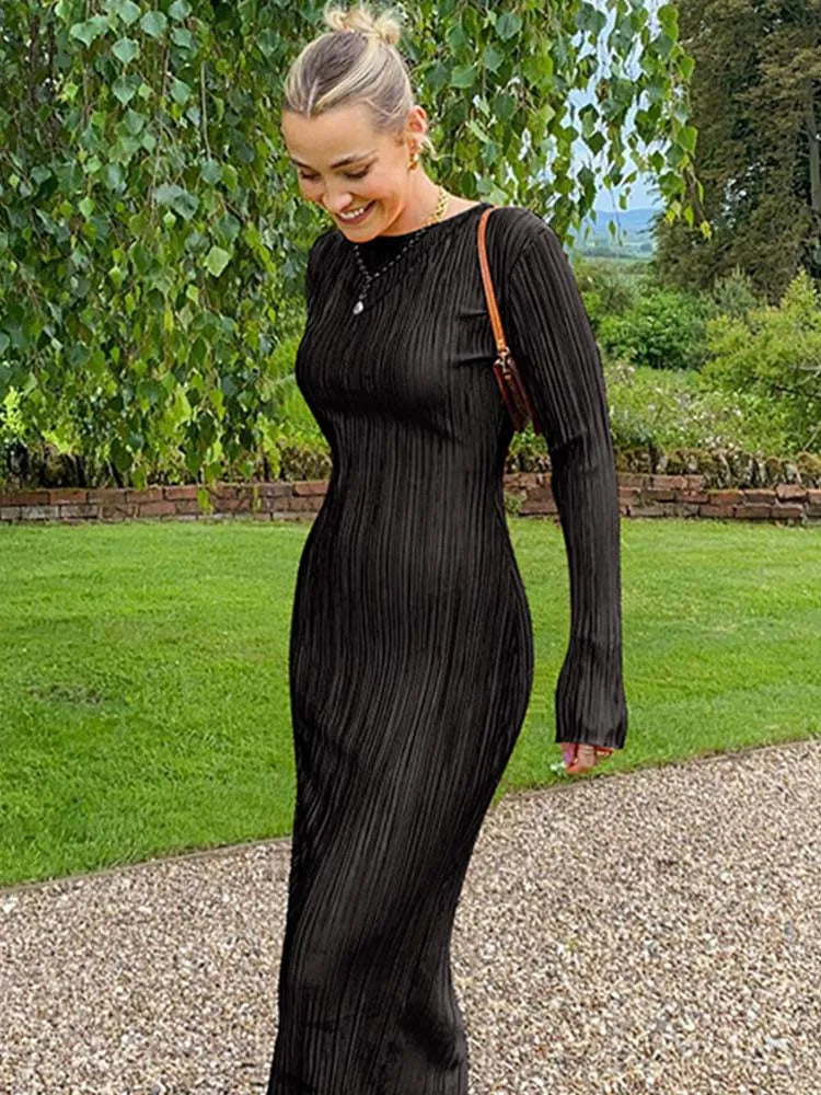 Flare Sleeve O-neck Bodycon Midi Dress