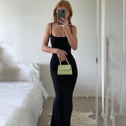 Sleeveless Backless Black Party Midi Dress