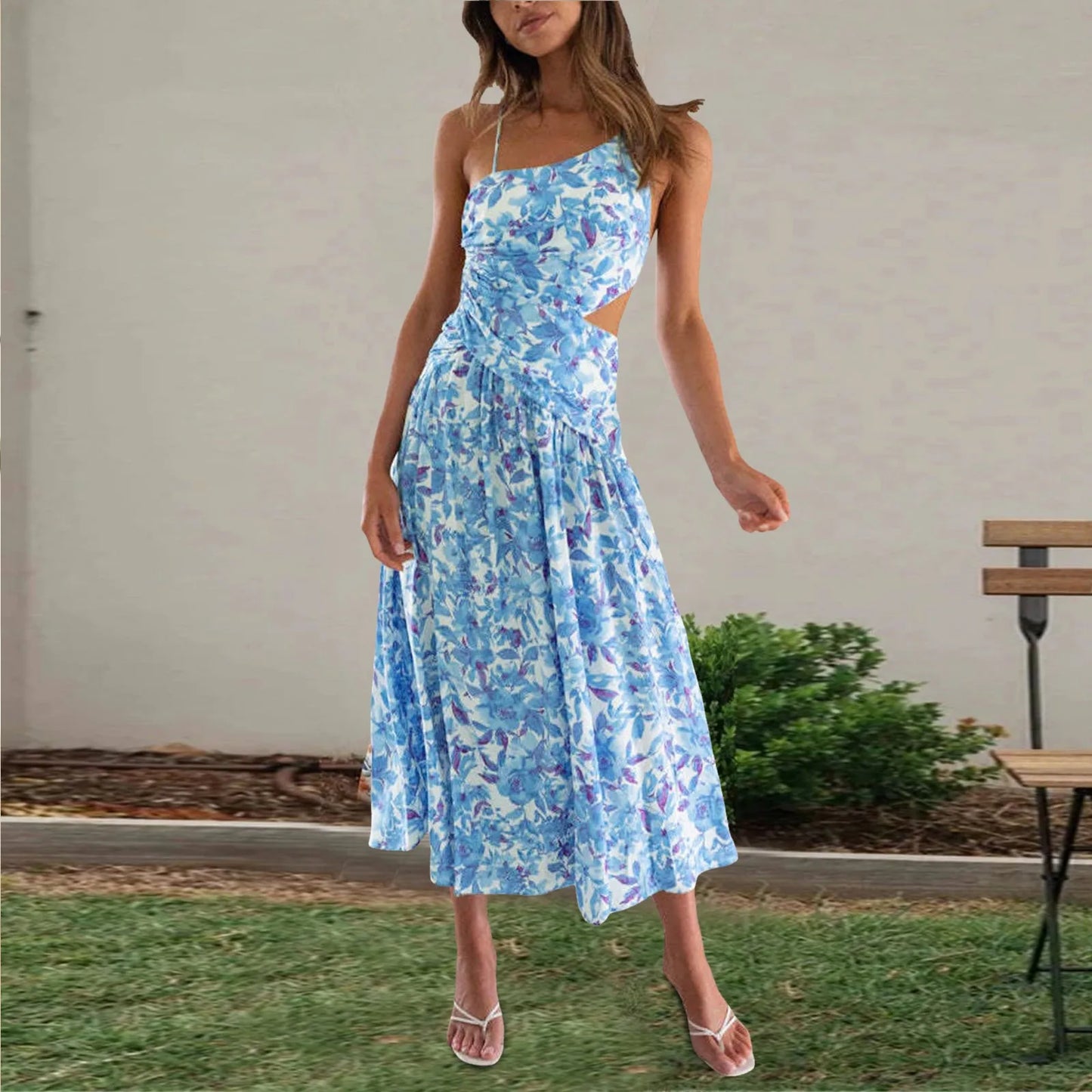 Elegant Solid Color Sleeveless Spaghetti Strap V Neck Summer Dress