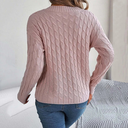 Fashion Solid Long Autumn Winter Casual V-neck Pullover Sweater