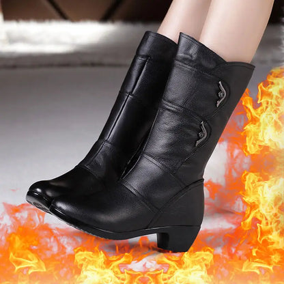 Fashion Black Middle Korean Low Heel Solid Fleece Warm Anti Skid Ankle Boot