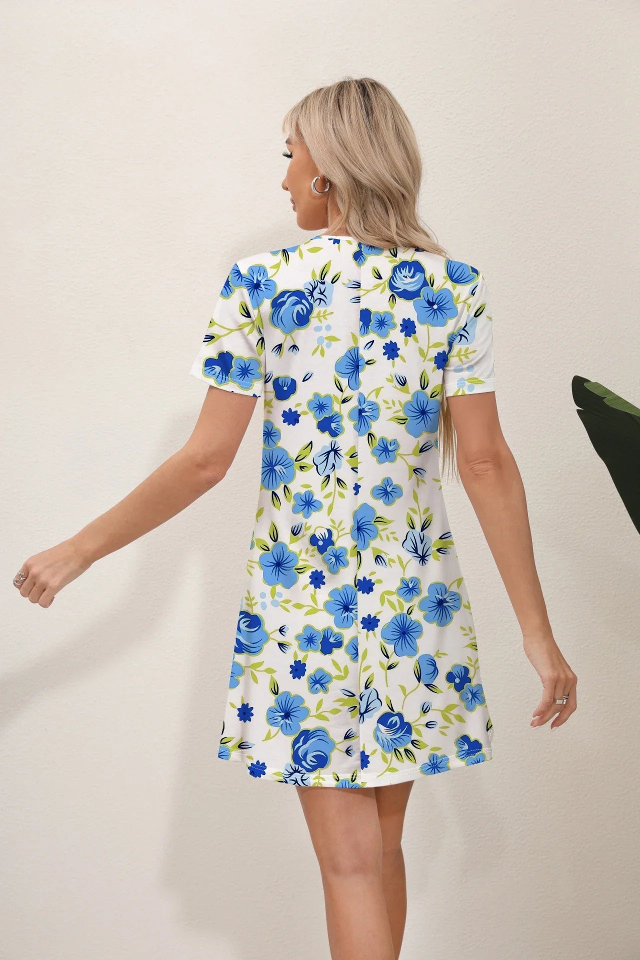 Floral Print Round Neck Slim Midi Dress