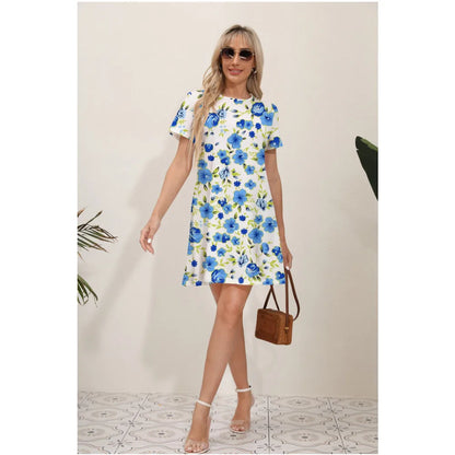 Floral Print Round Neck Slim Midi Dress