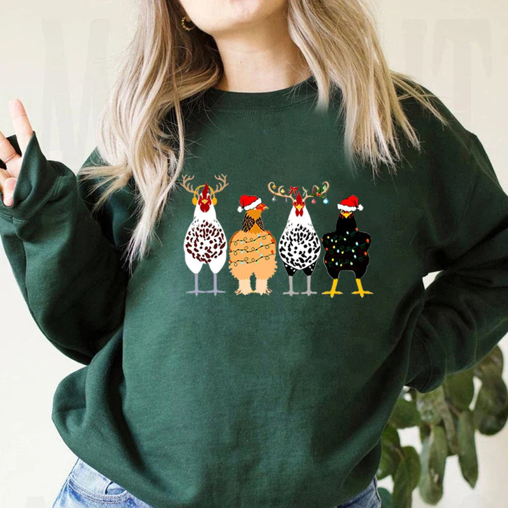 Funny Chickens Christmas Hoodie for Animal Farmers in the Country