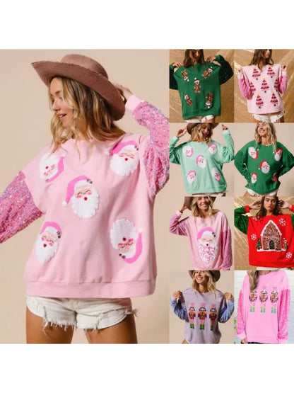 Glitter Patchwork Vintage Harajuku Slim Streetwear Christmas Hoodie