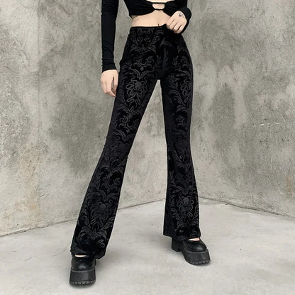 Retro Print Black Halloween Pants