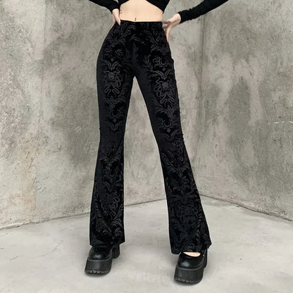 Retro Print Black Halloween Pants