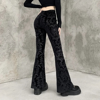 Retro Print Black Halloween Pants