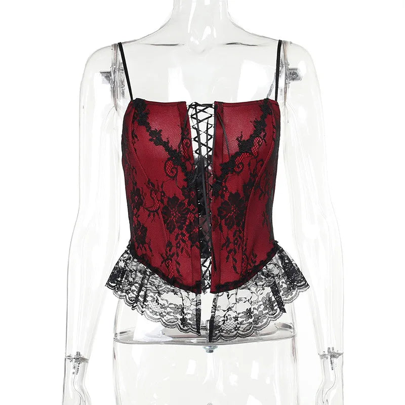 Gothic Vintage Bandage Lace Up Front Slit Hem Sleeveless Sexy Crop Top