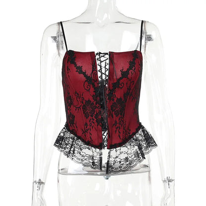 Gothic Vintage Bandage Lace Up Front Slit Hem Sleeveless Sexy Crop Top