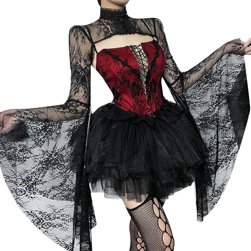 Gothic Vintage Bandage Lace Up Front Slit Hem Sleeveless Sexy Crop Top